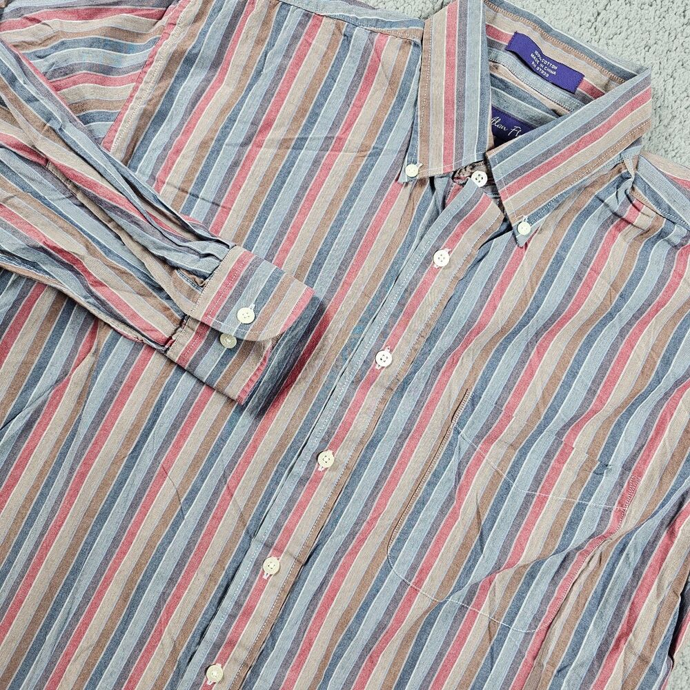 Alan Flusser Shirt Mens Large Blue Orange Striped Pocket Casual Preppy Colorful